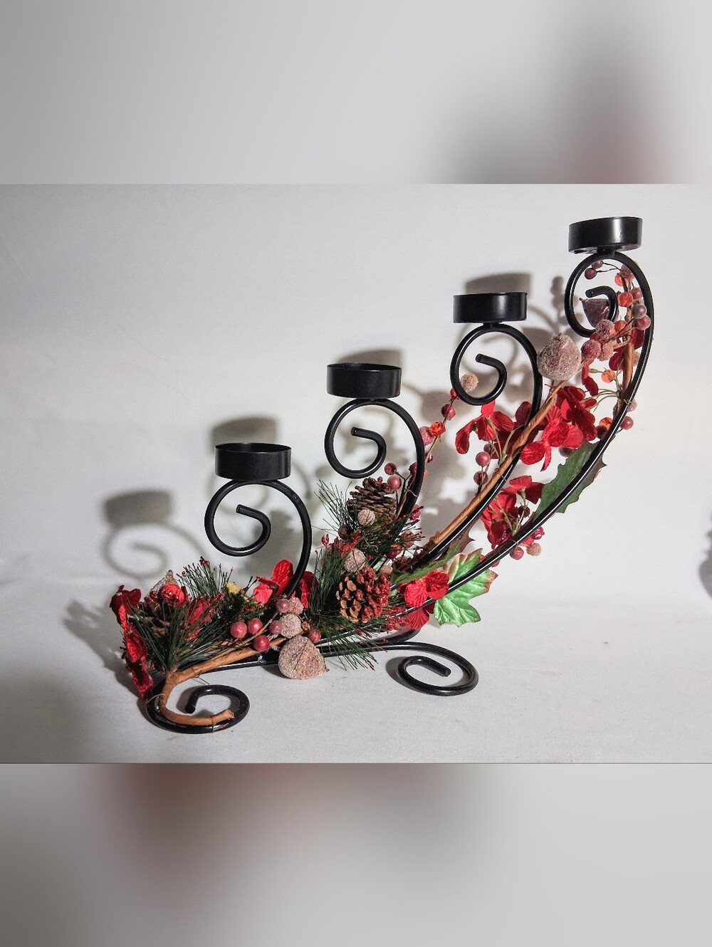 Vintage Black Iron Tiered Candle Holder - Original Christmas Decor